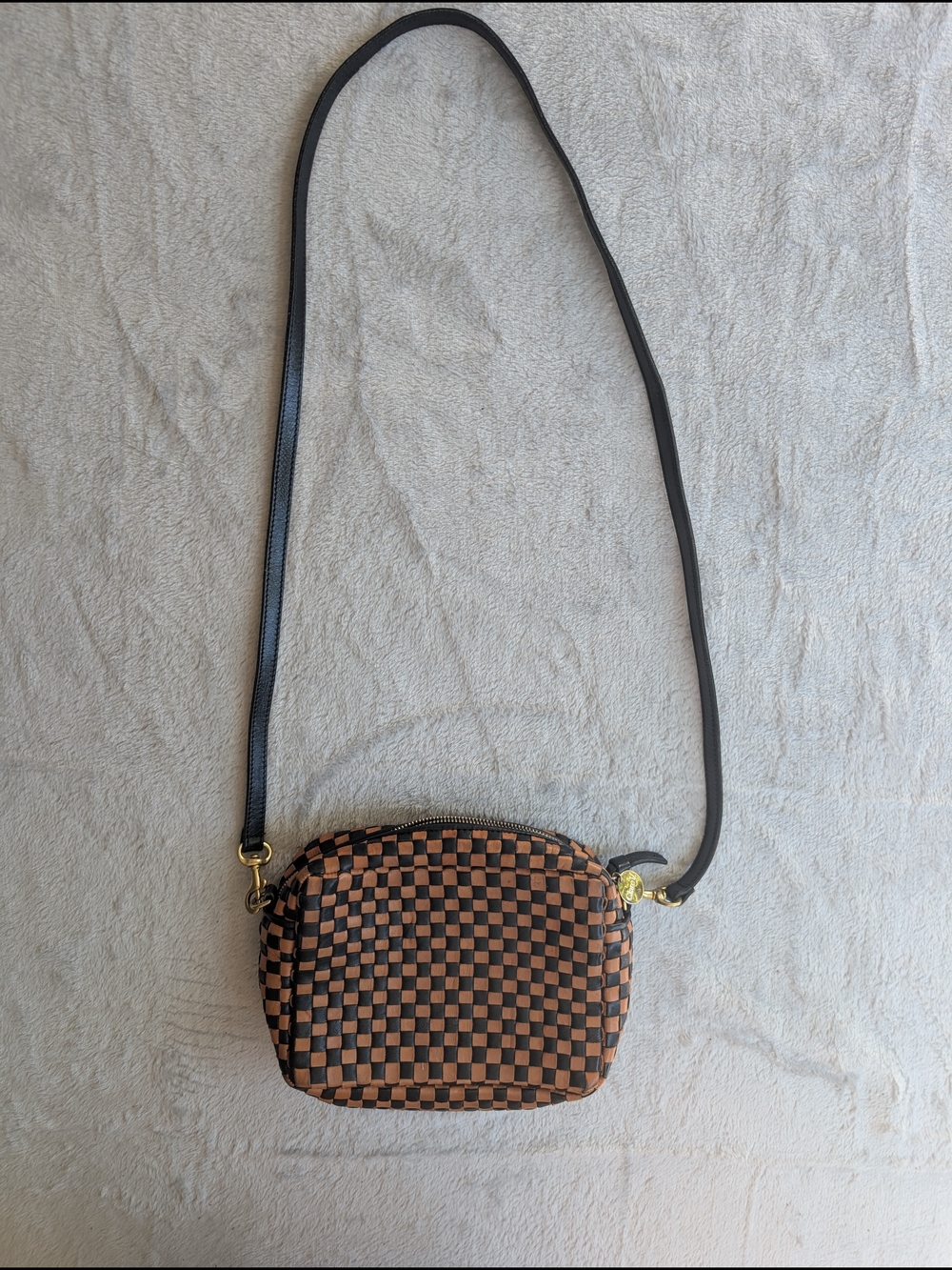 Clare V. Brown and Black Checkerboard Crossbody Bag - Sleek Everyday Pouch